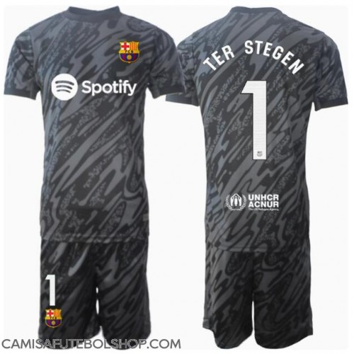 Camisa de time de futebol Barcelona Ter Stegen #1 Goleiro Replicas 3º Equipamento Infantil 2024-25 Manga Curta (+ Calças curtas)